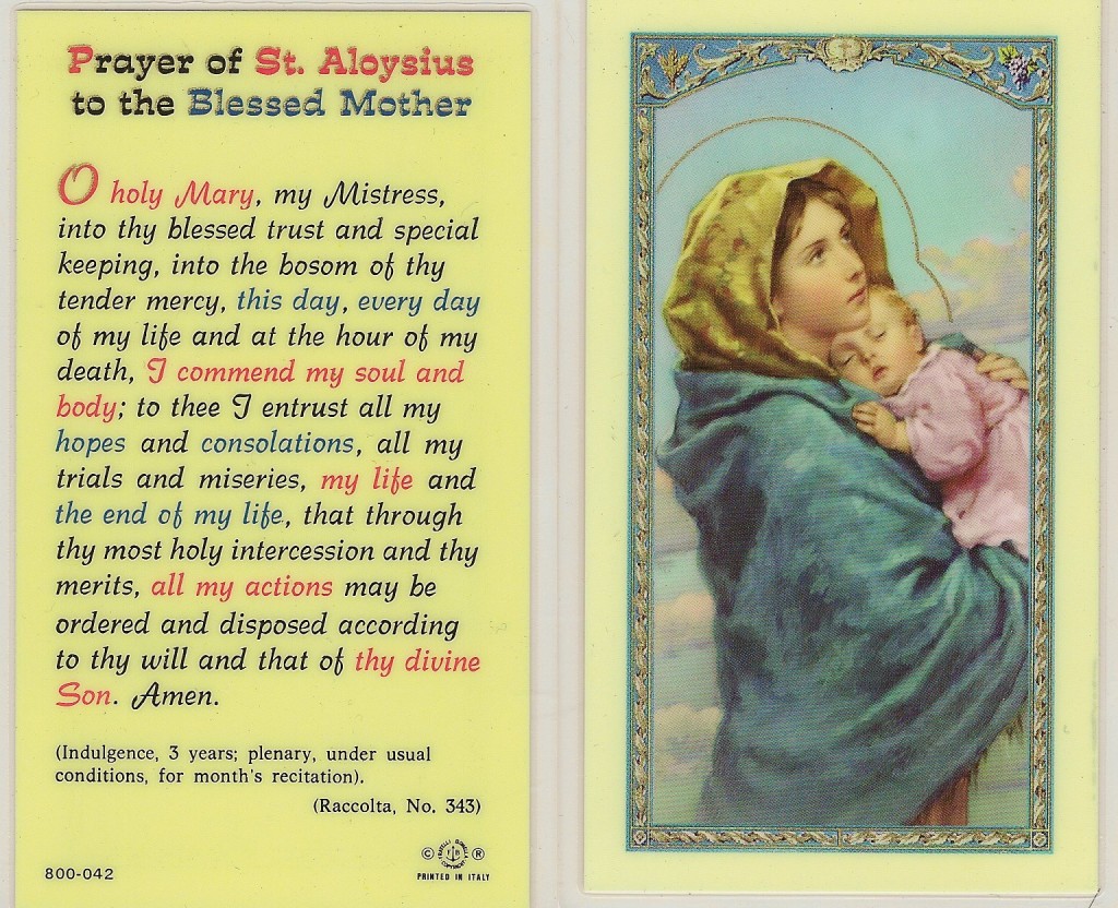 PRAYER OF ST. ALOYSIUS TO THE BLESSED MOTHER